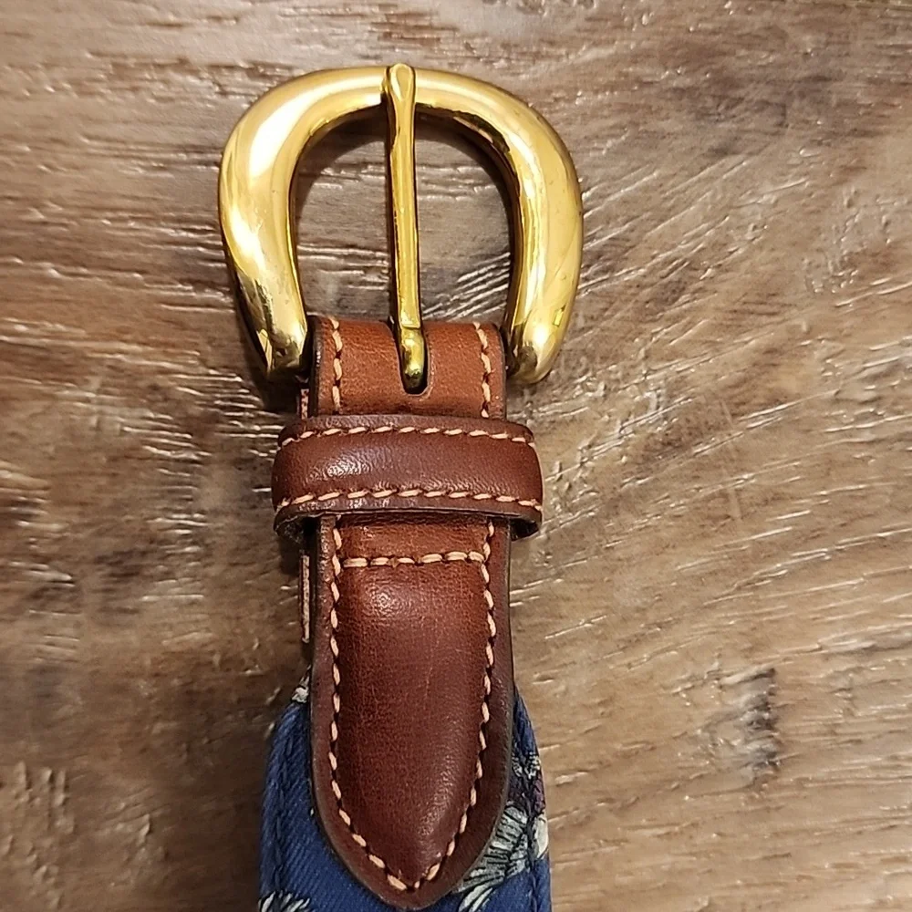 Vintage Trafalgar Belt Ribbon Ducks Mallards Leather Accents Brass Men's size 34